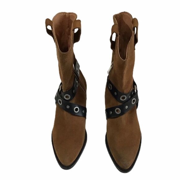 Free People x Farylrobin Brown Tan Suede Ankle Heel Boots Size 6 - Picture 2 of 8